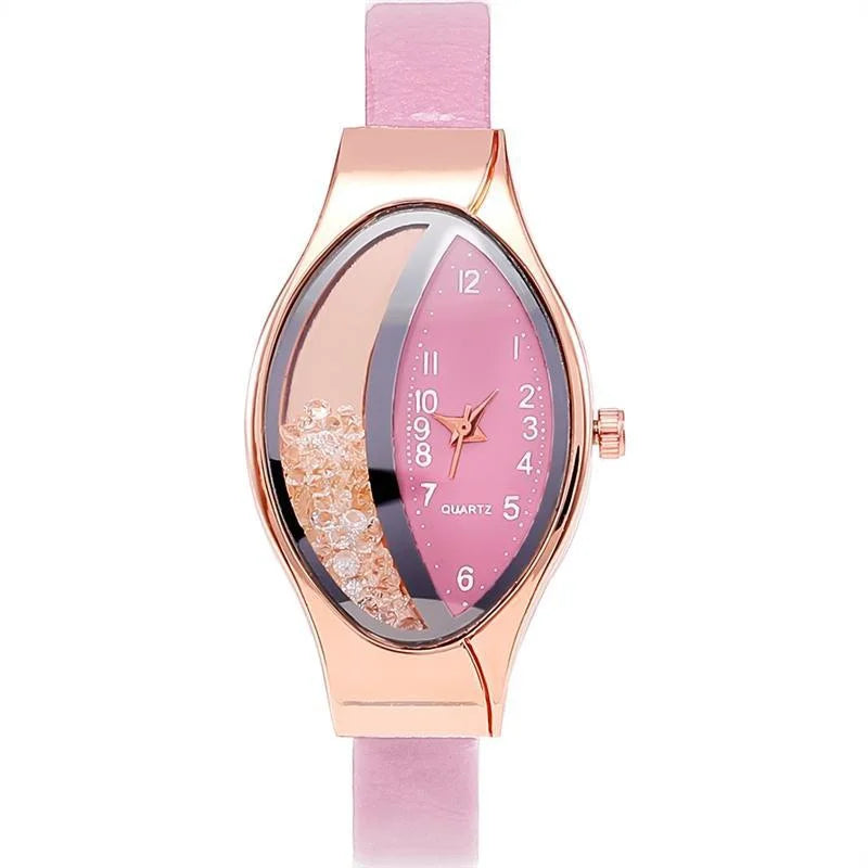 Crystal Oval Dial Leather Watch