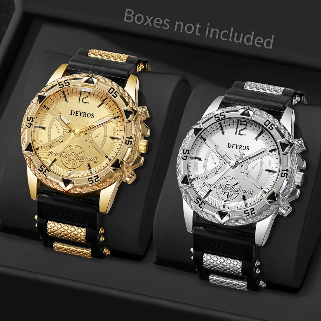 Men's Quartz Watch Set with Silicone Strap (2pcs)