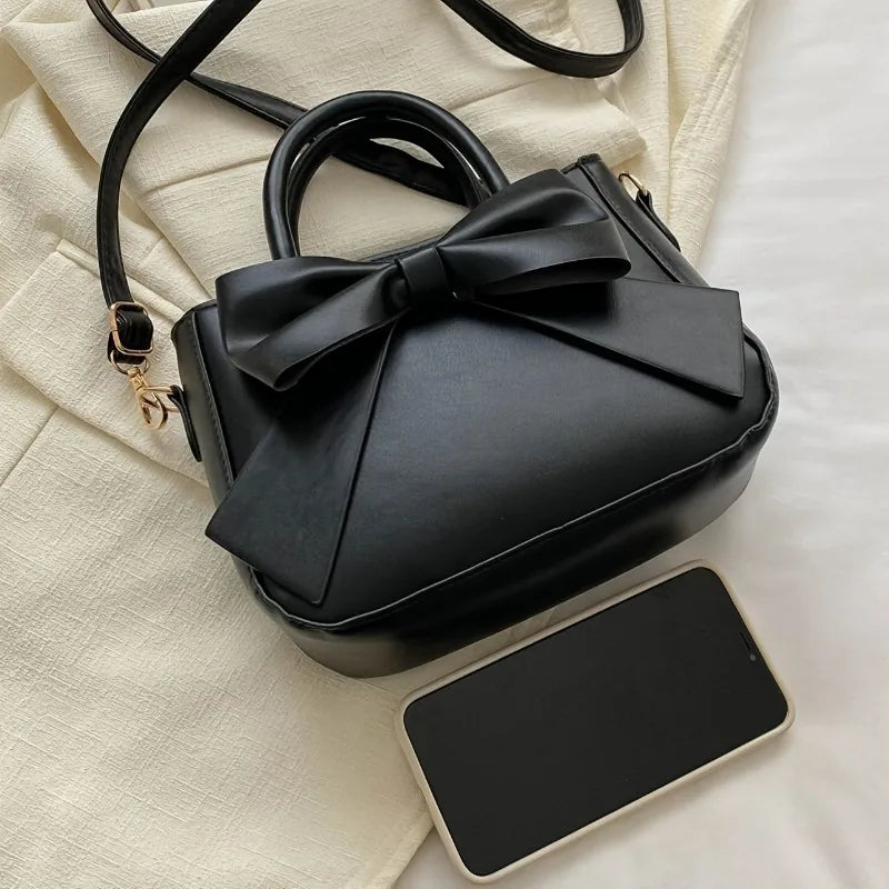 Black Bow Handbag with Gold Hardware