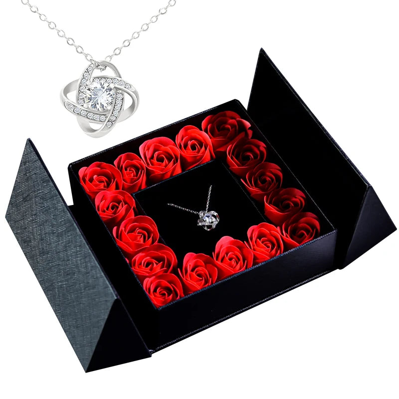 Women's Pendant Necklace Soap Rose Gift Box