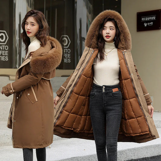 Fur Lining Hooded Women Parka