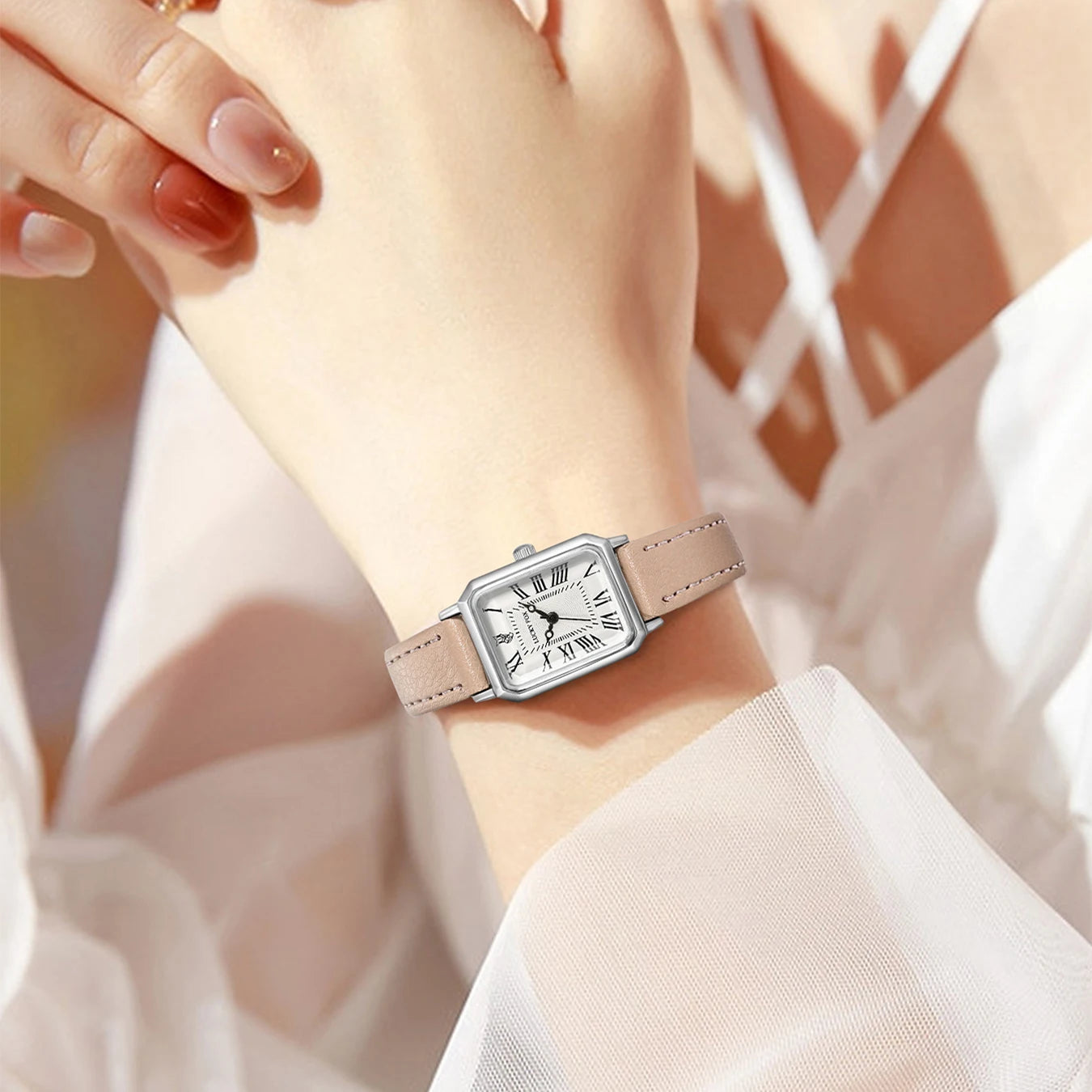 Women's Rectangle Roman Dial Leather Quartz Watch
