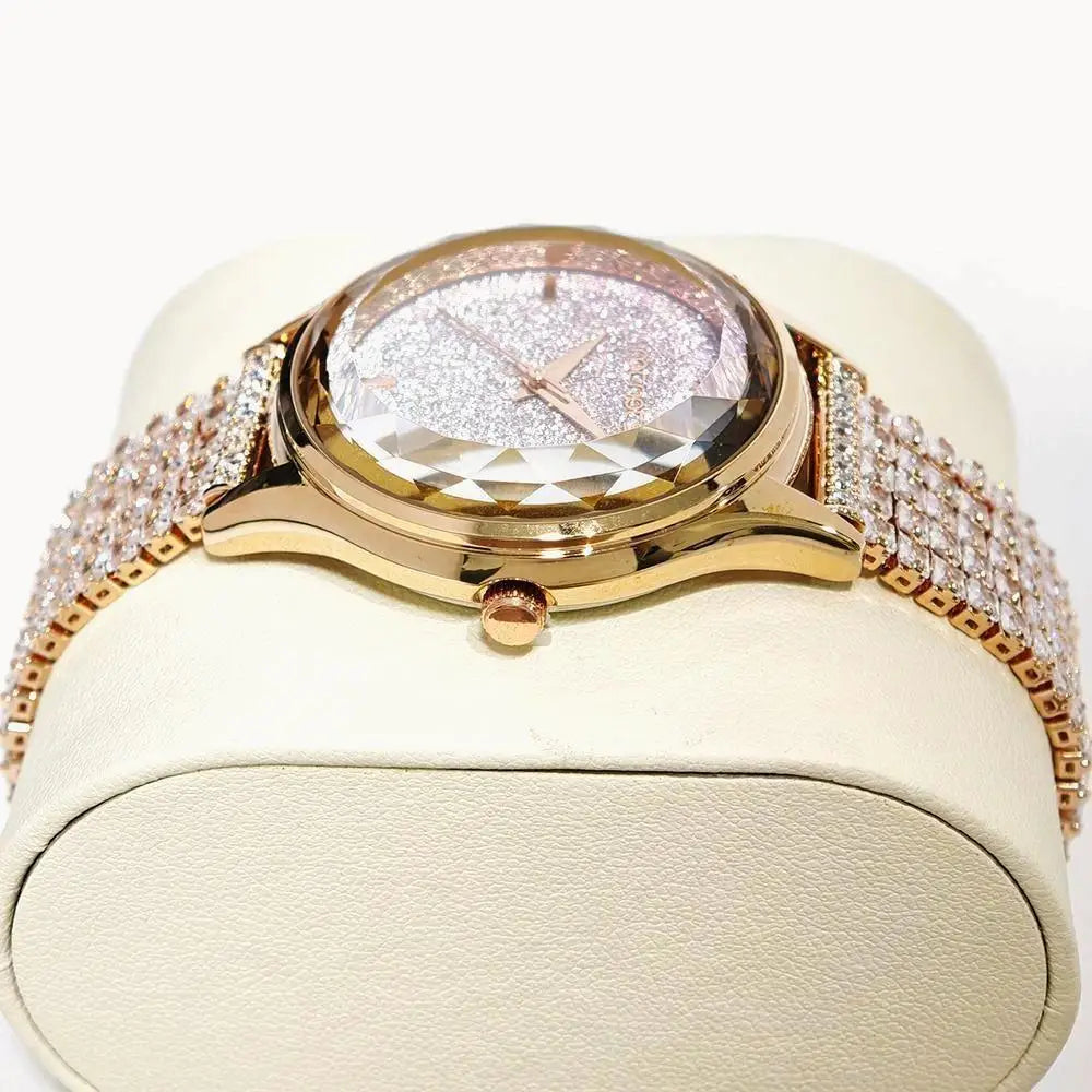 Women's Rose Quartz Diamond Jewelry Watch
