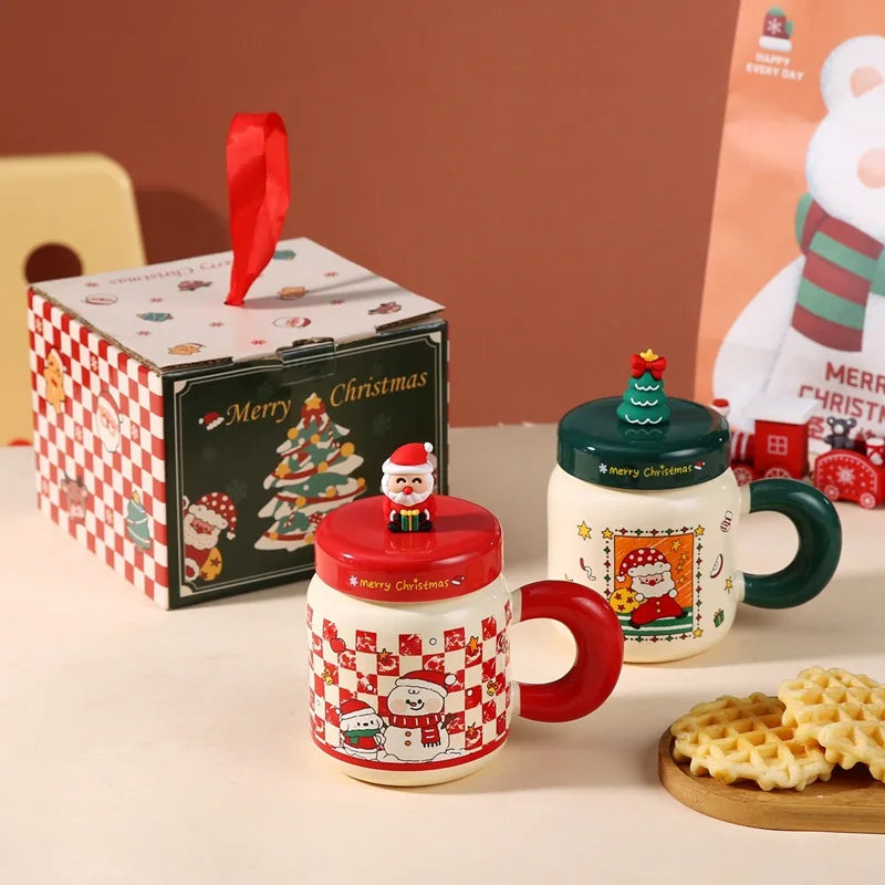 Ceramic Cartoon Mug Lid Spoon New Year Gift
