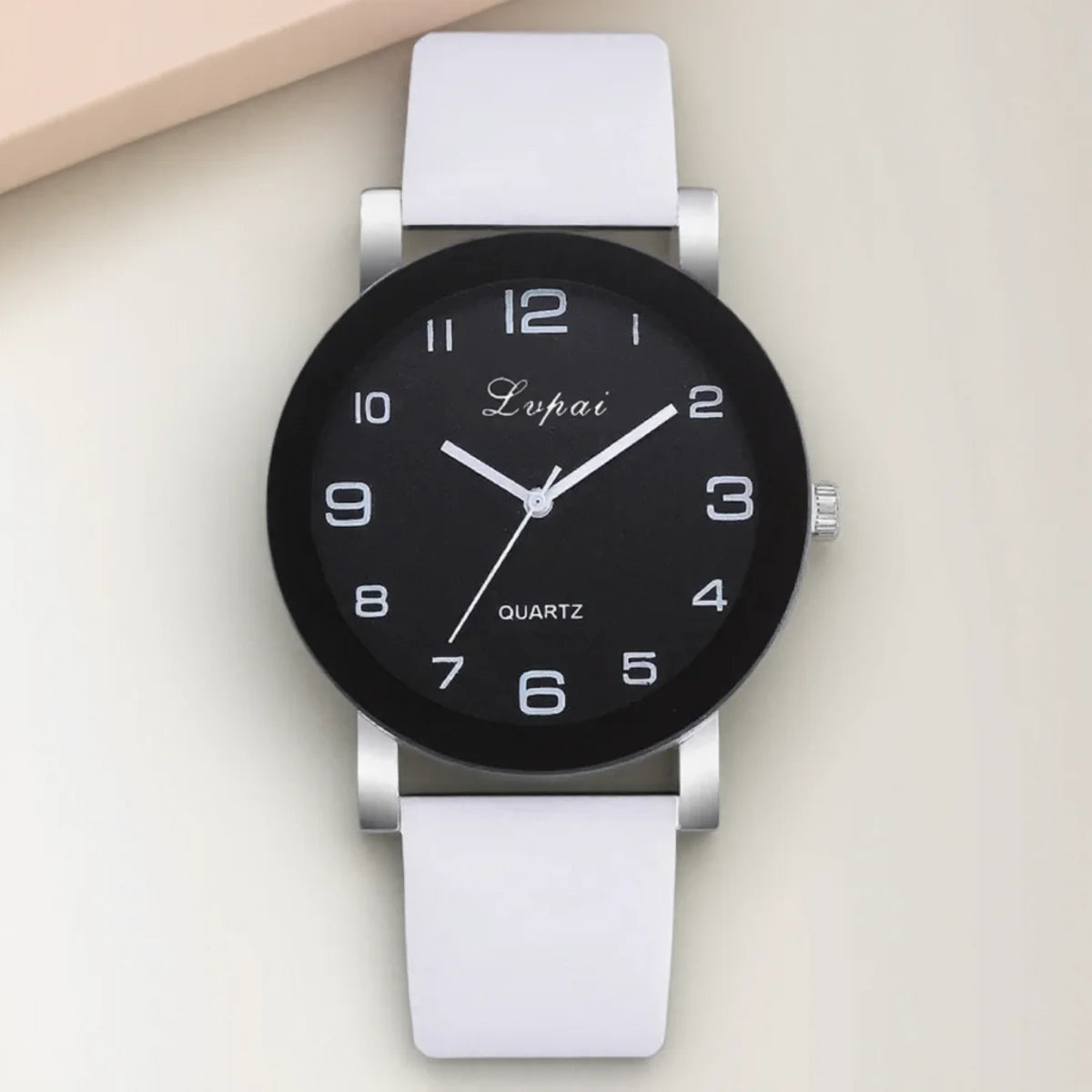 White Leather Round Face Watch