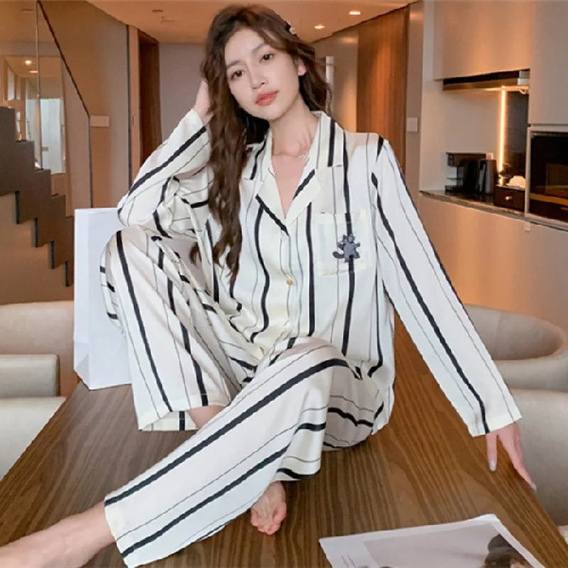 Women's Silk Print Cardigan Pajama Set