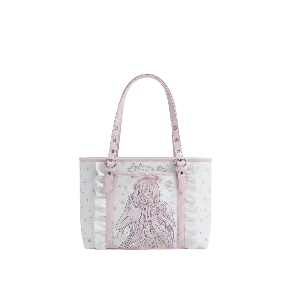 Cute Cartoon Pink PU Leather Tote Bag