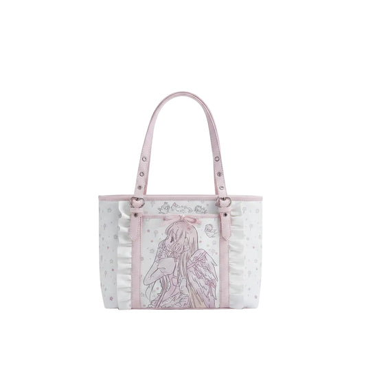 Cute Cartoon Pink PU Leather Tote Bag