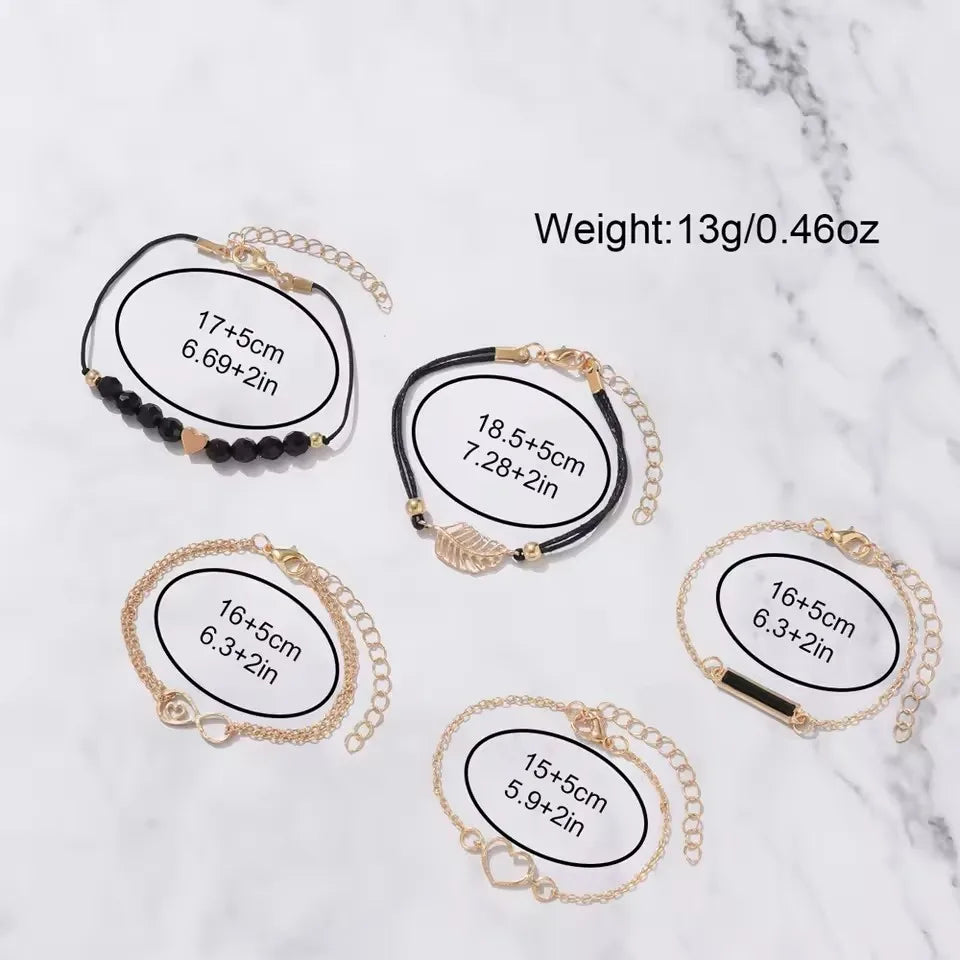 Women's Leather Quartz Watch & Bracelet Set (6pcs)