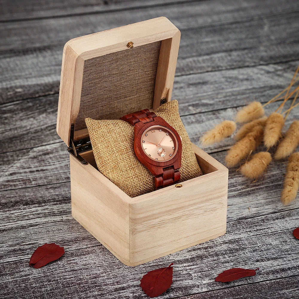 Women's Wood & Diamond Dial Quartz Watch