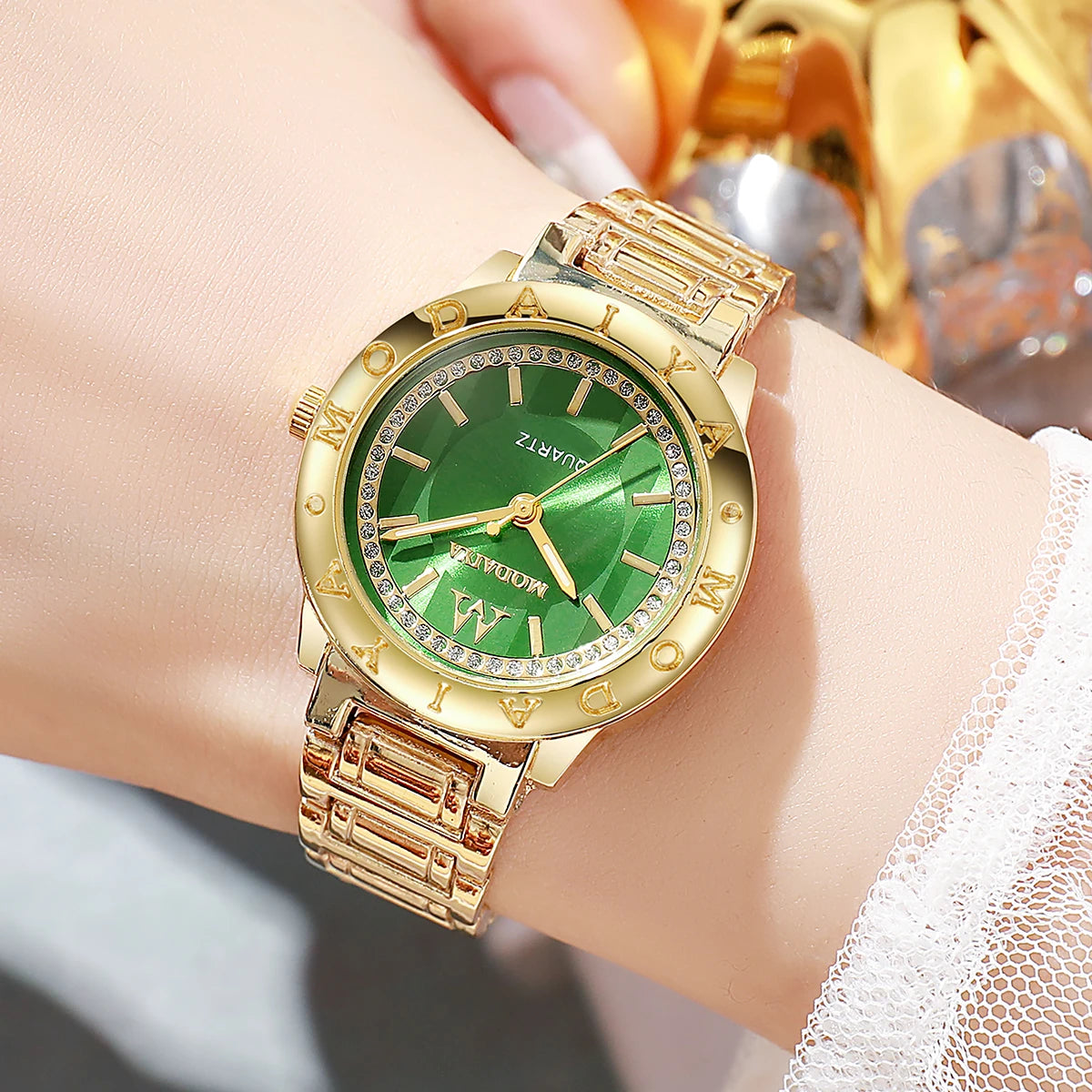 Gold Diamond Quartz Ladies Watch