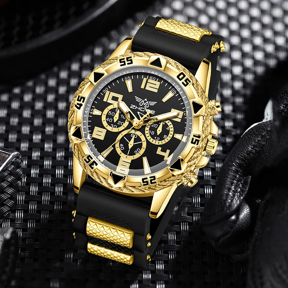 Men's Black Watch & Accessories Gift Set (4pcs)