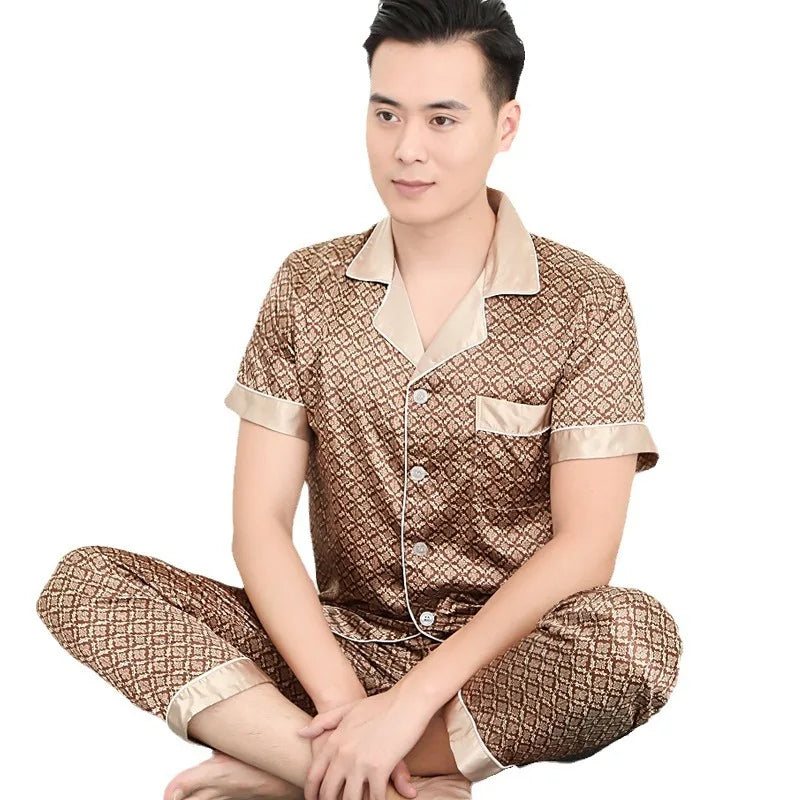 Men's Ice Silk Satin Pajama Set
