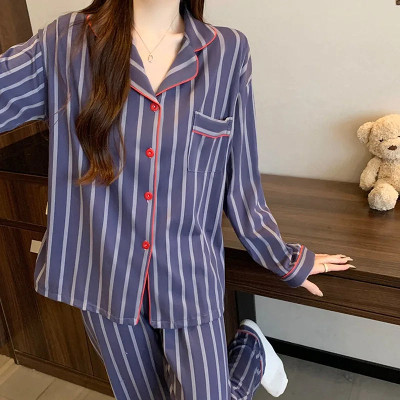 Striped French Women Pajama Set