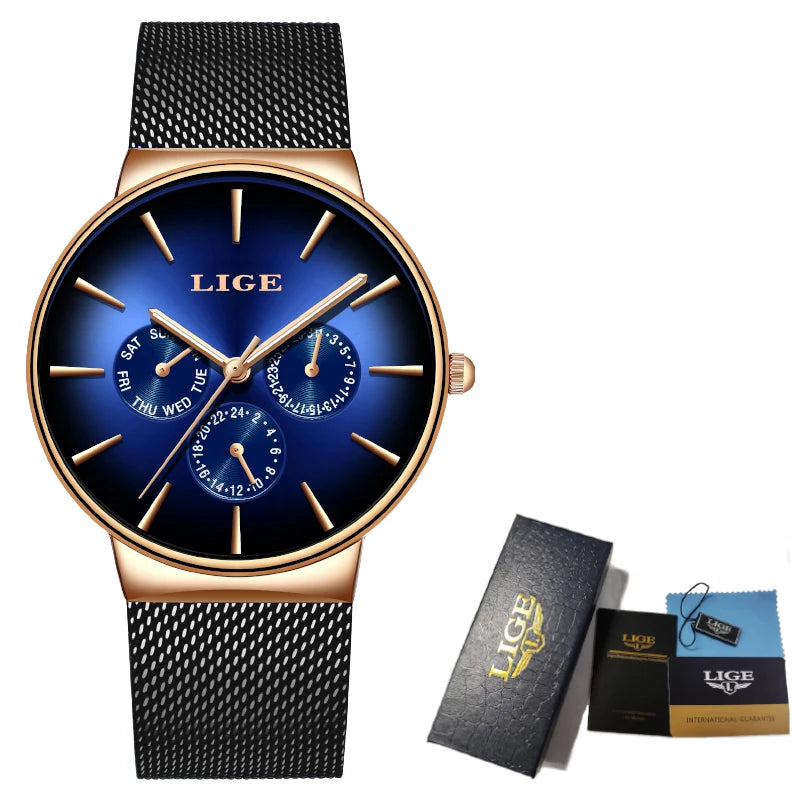 LIGE Women's Mesh Belt Quartz Watch Date
