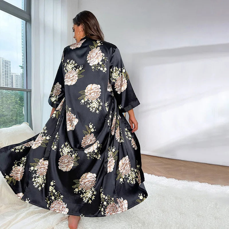Women's Plus Size Silk Print Pajamas