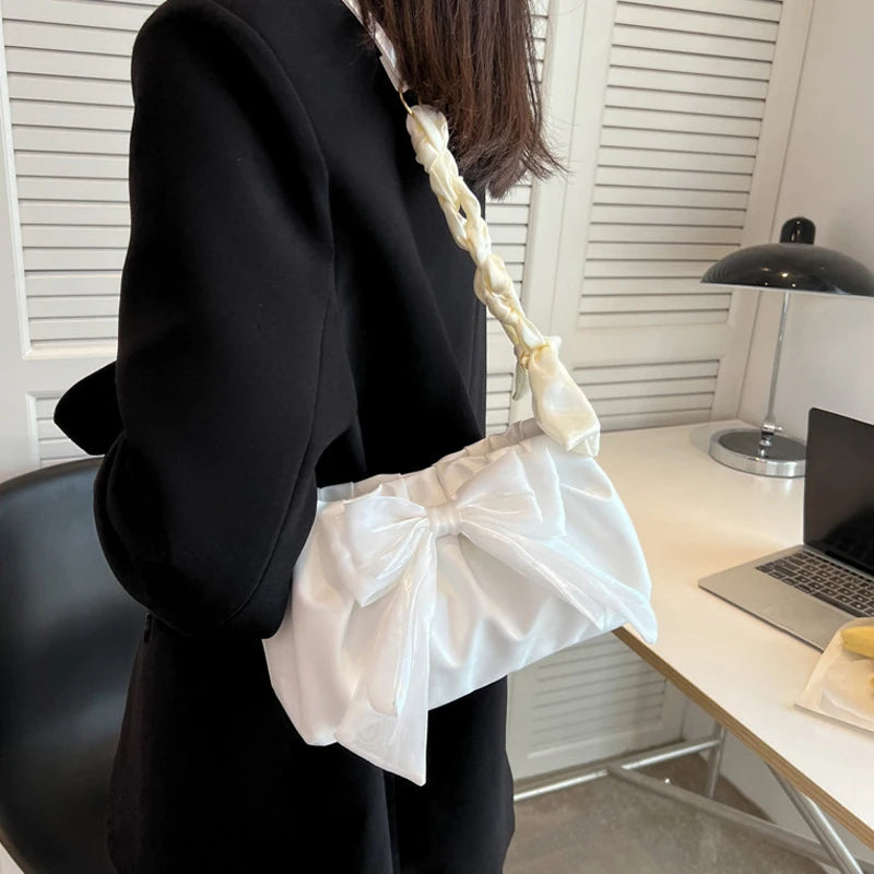 Bow Pleated Underarm Tote Bag