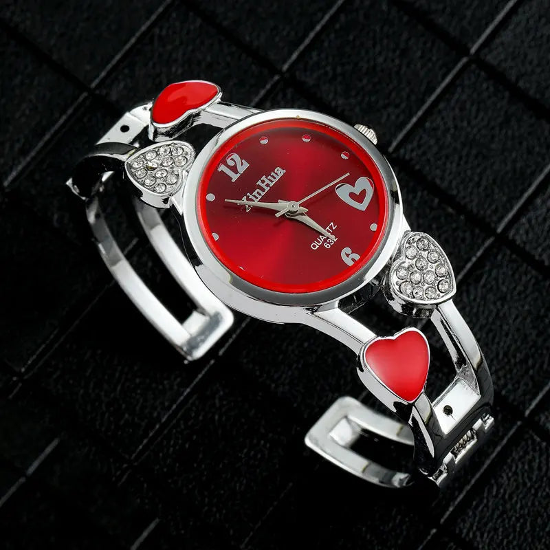 Women's Vintage Heart Crystal Steel Watch