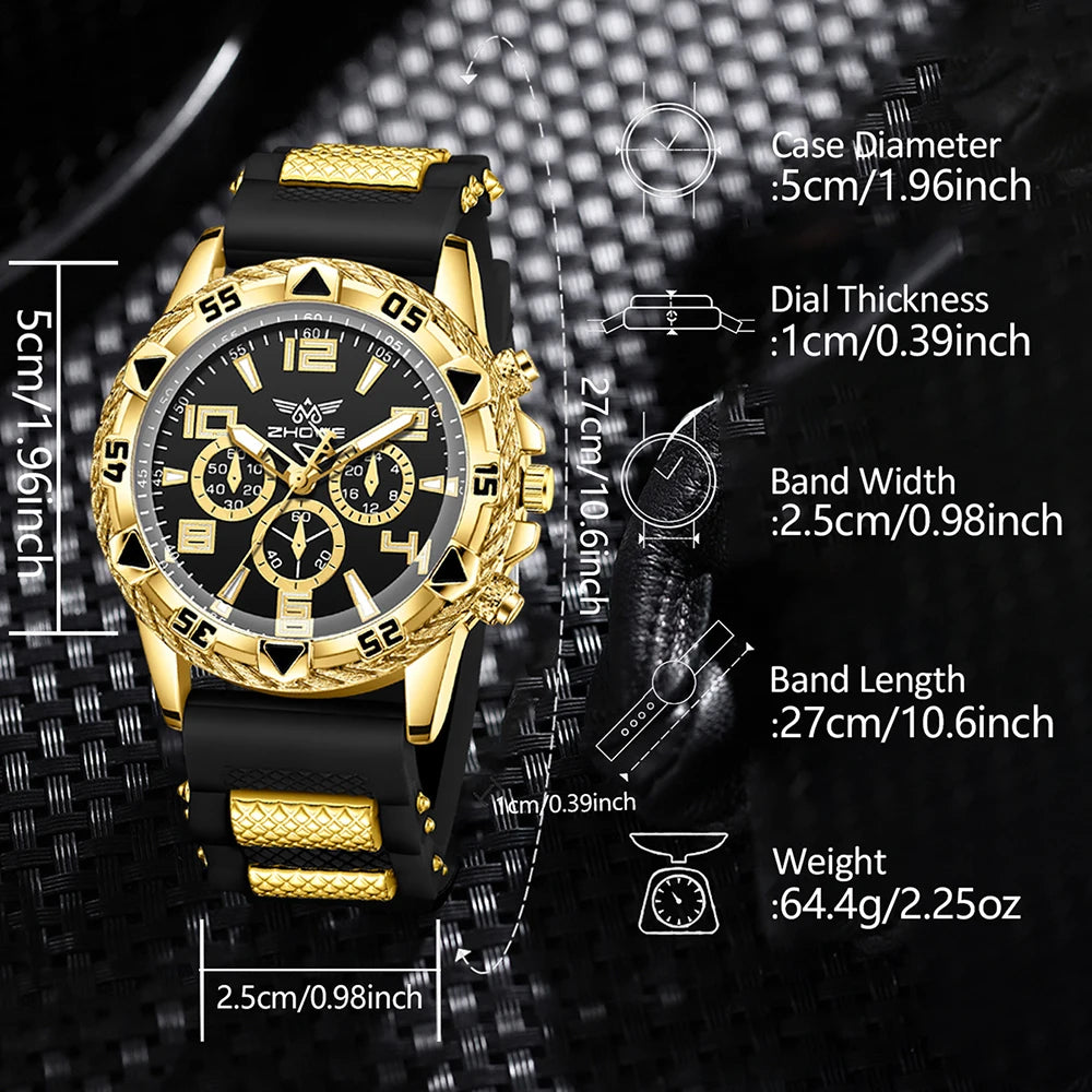 Men's Black Watch & Accessories Gift Set (4pcs)