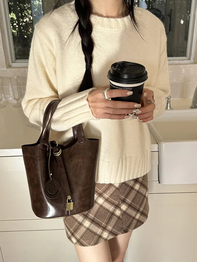Luxury Leather Bucket Bag