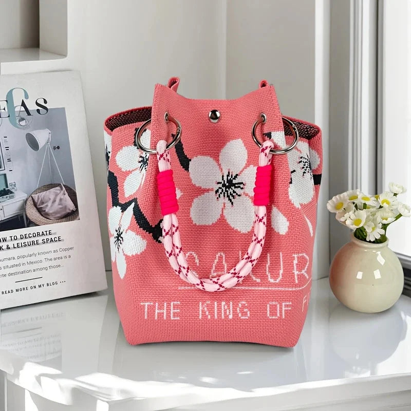 Vintage Floral Knit Tote Bag