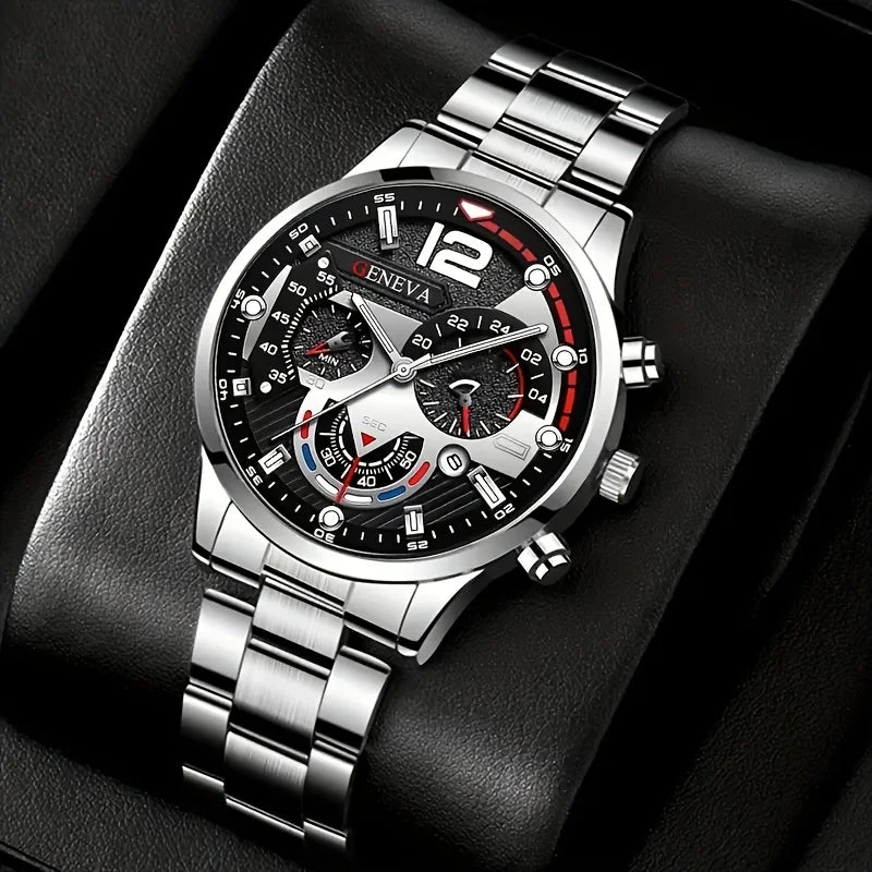 Men's Steel Sport Quartz Watch Set (4pcs)