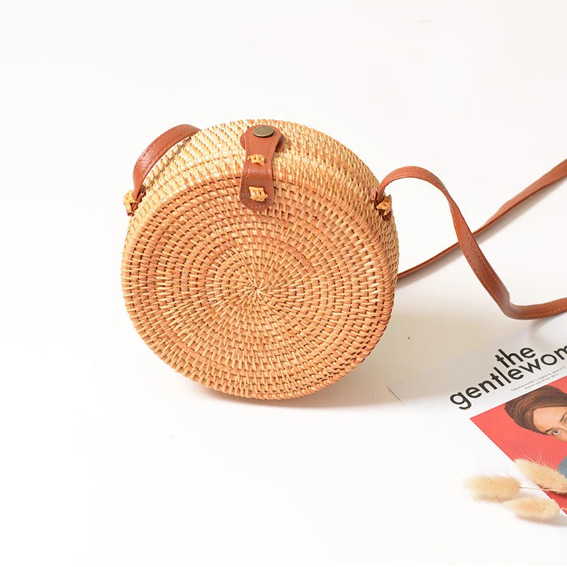 Rattan Woven Straw Crossbody Bag