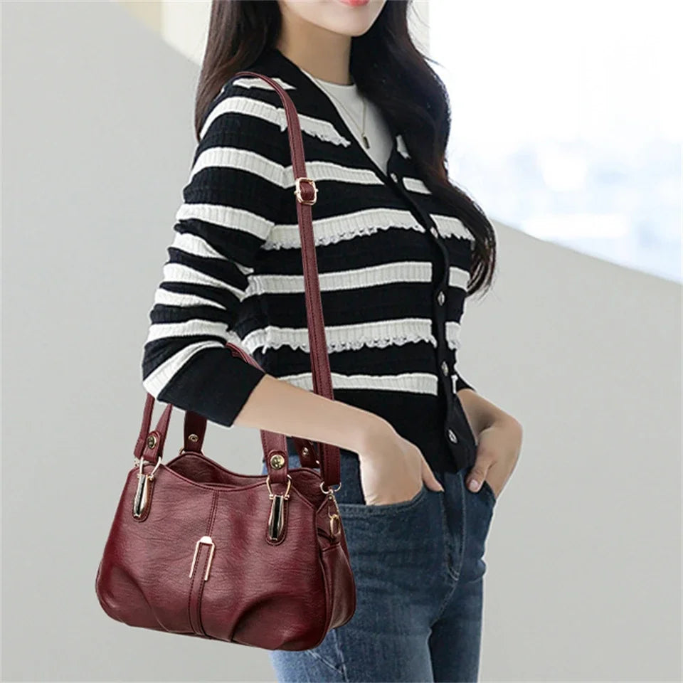 Women's Leather Commuter Tote Crossbody Bag