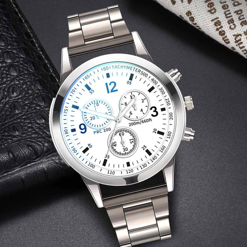 Men's Steel Band Quartz Watch & Bracelet (1-2pcs)