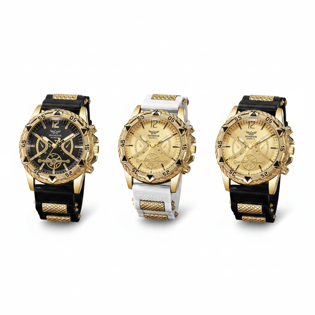 Men's Sports Watch Set with Silicone Band (3pcs)