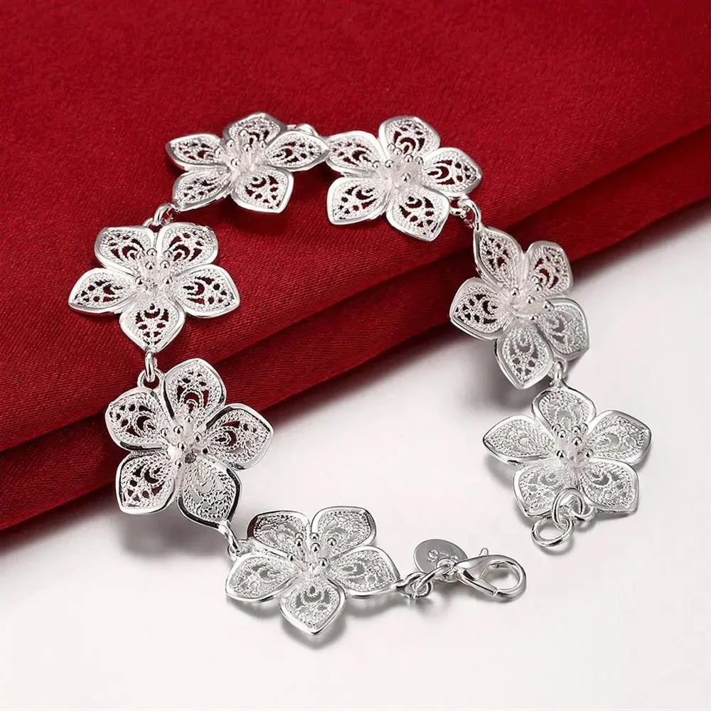 Women's S925 Silver Flower Jewelry Set