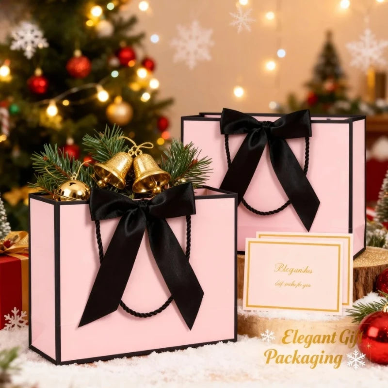 Large Gift Bag Bow Ribbon Greeting Card 8 Pcs