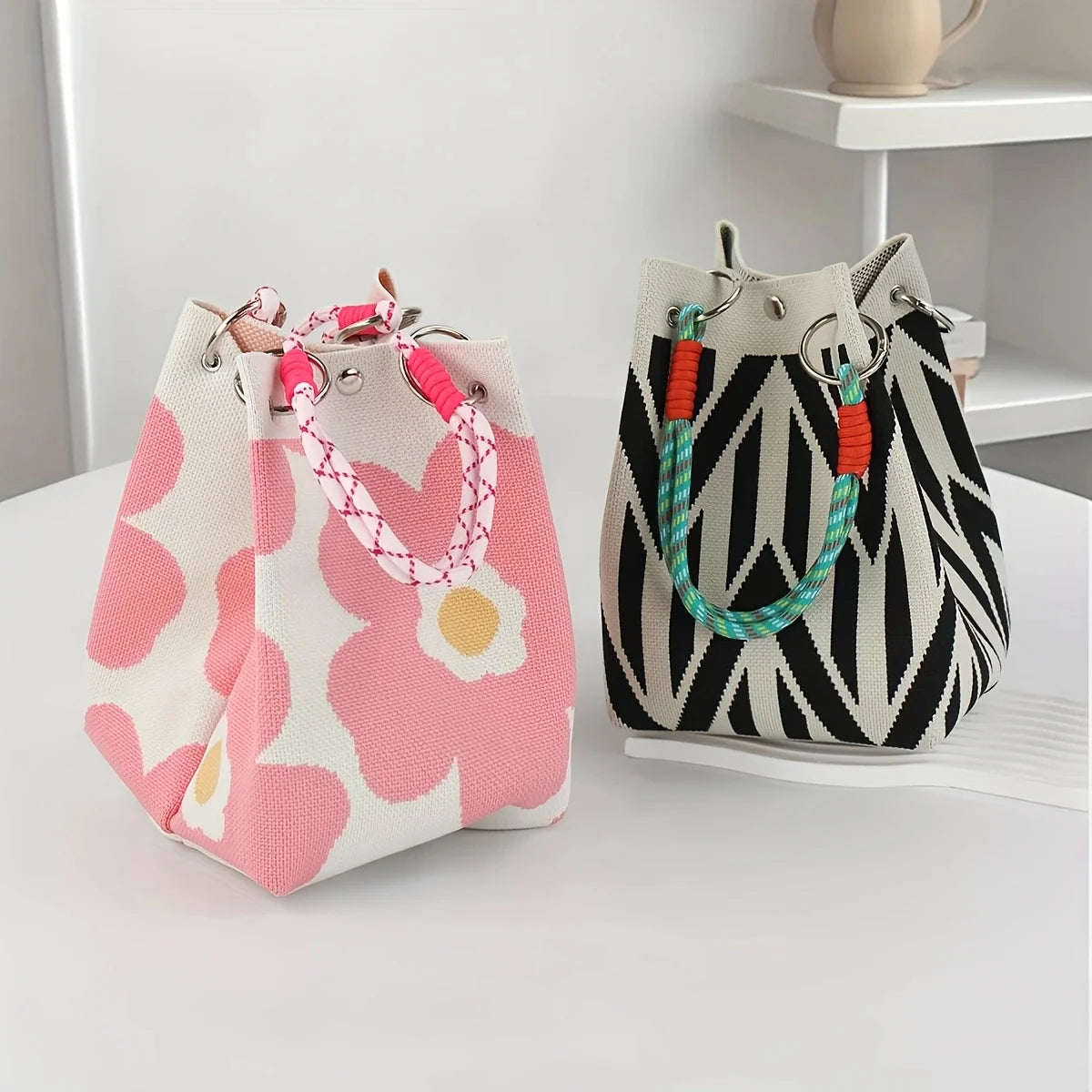 Vintage Floral Knit Tote Bag
