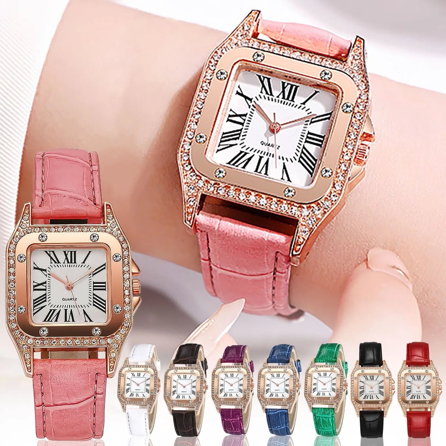 Leather Strap Bracelet Watch Set