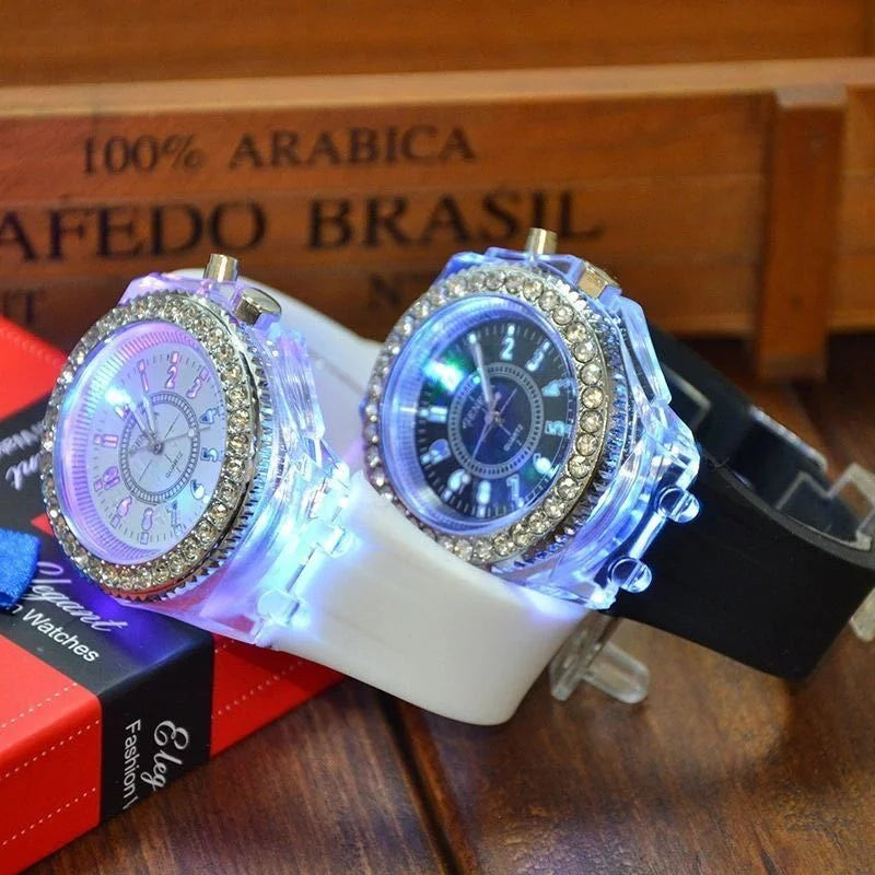 LED Luminous Rhinestone Silicone Watch for Kids & Adults