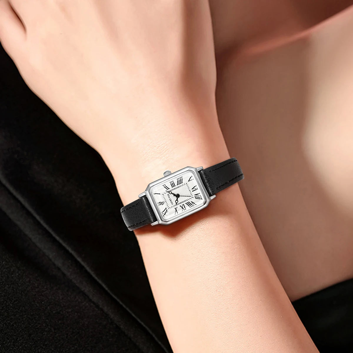 Women's Rectangle Roman Dial Leather Quartz Watch