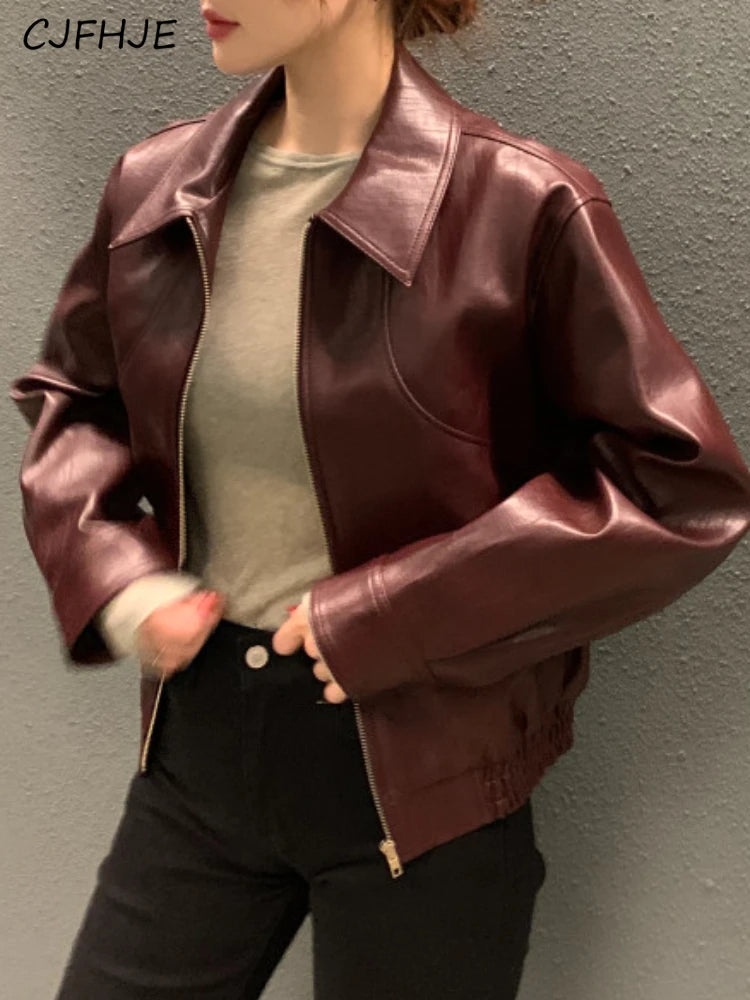 CJFHJE Cropped Leather Jacket