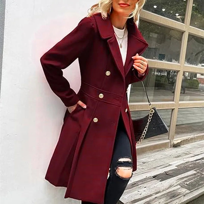 Woolen Double-Breasted Women Coat