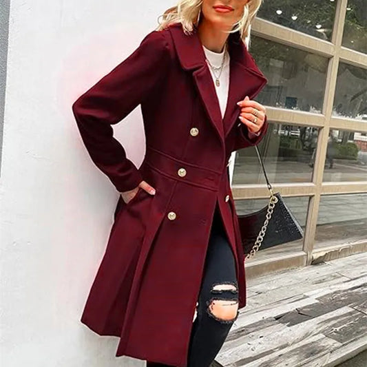 Woolen Double-Breasted Women Coat