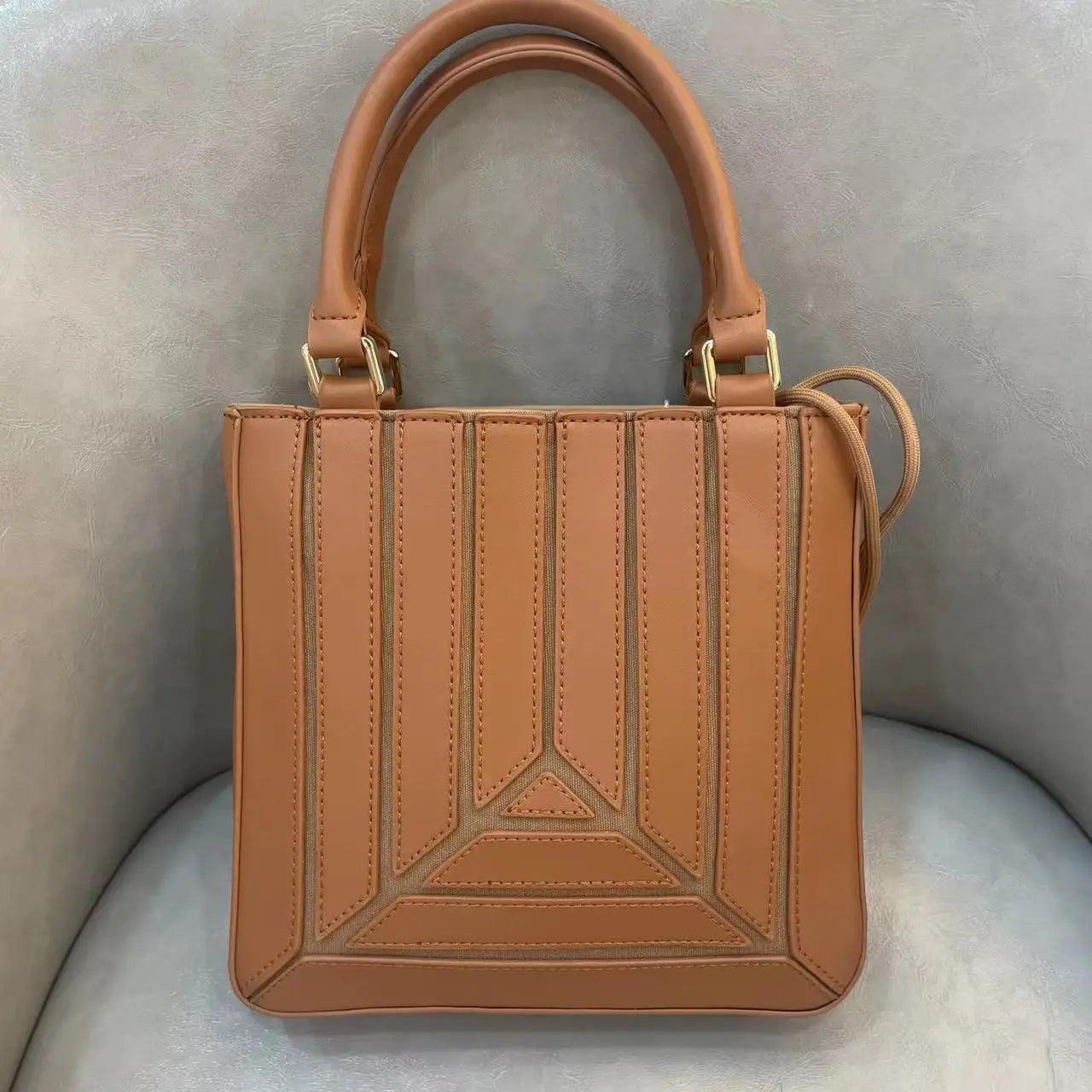 Striped PU Leather Tote Bag