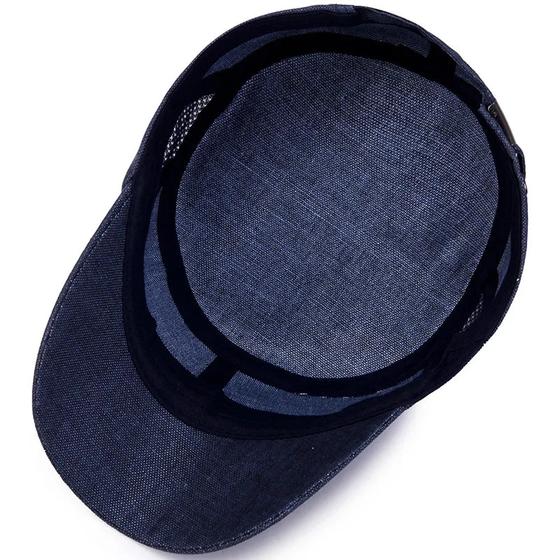 Unisex Linen Flat Top Military Sun Hat