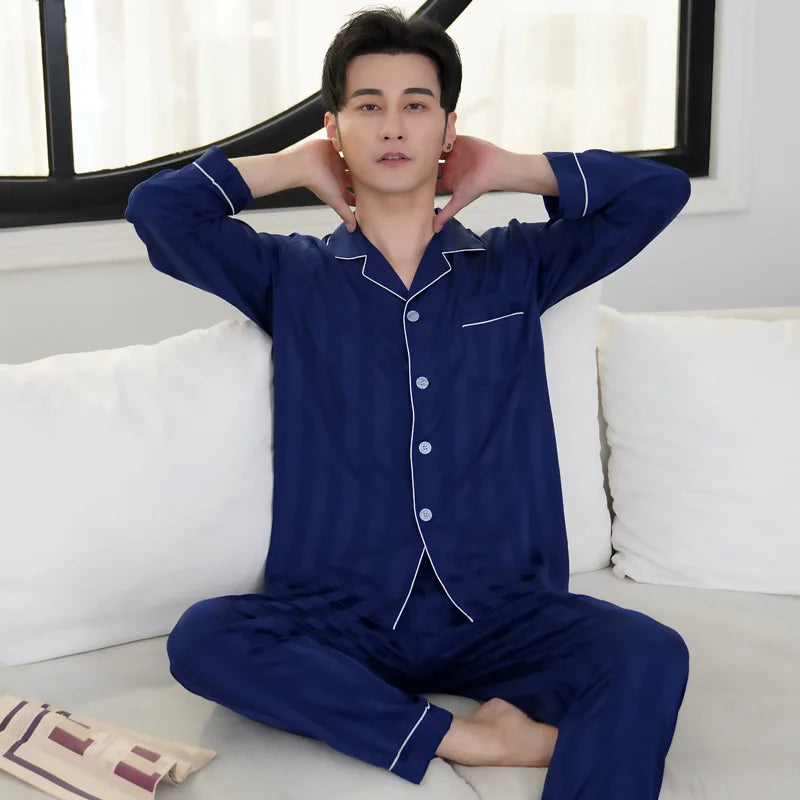 Men's Ice Silk Satin Pajama Set