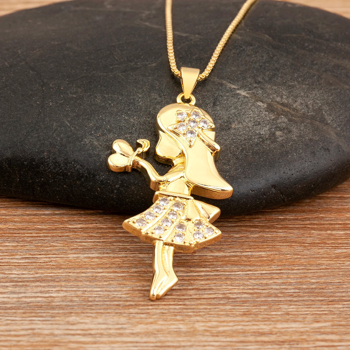 Couple Zircon Copper Pendant Necklace Gift
