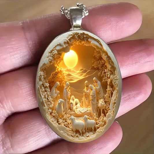 Oval Glass Alloy Pendant Necklace Gift