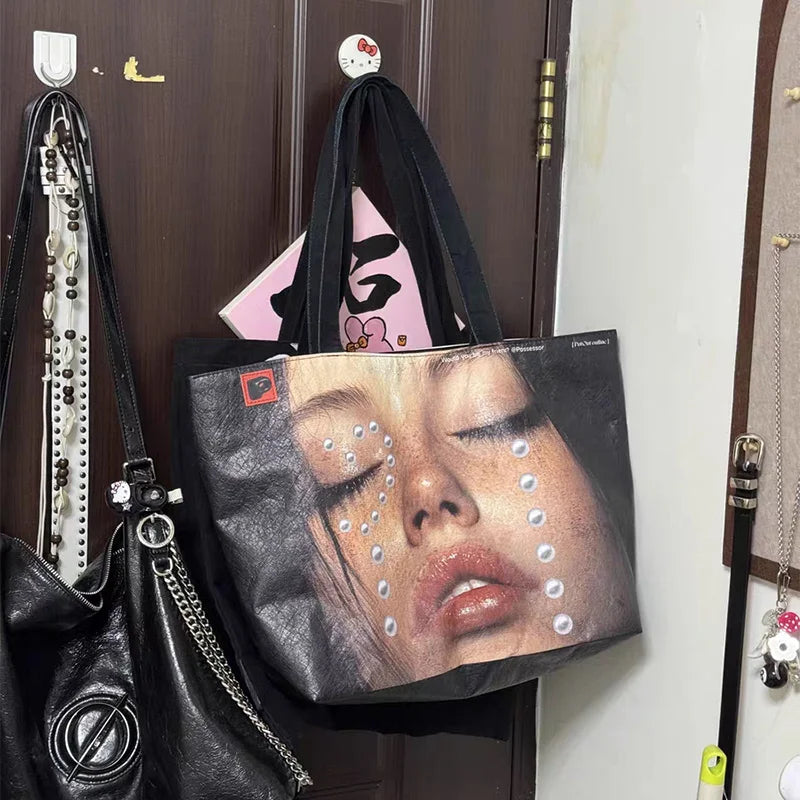 Face Print Large Tote Bag