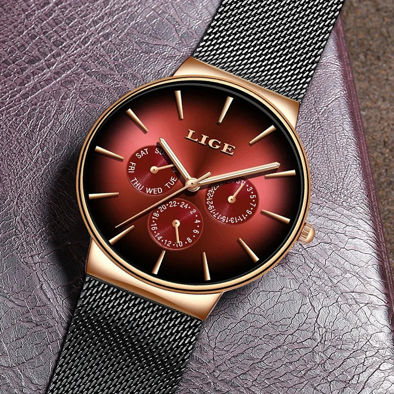 LIGE Women's Mesh Belt Quartz Watch Date