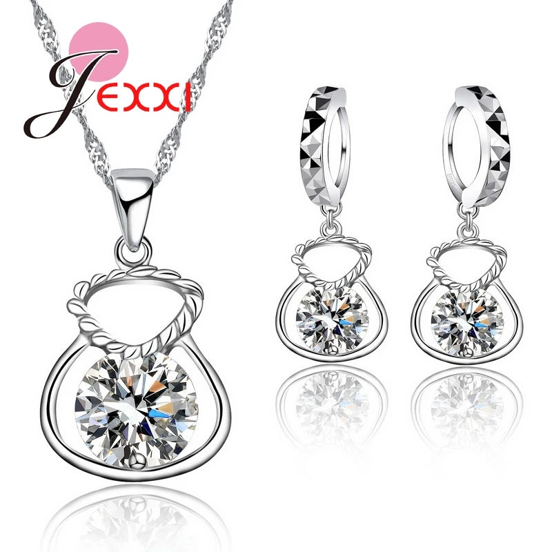 Silver Rhinestone Necklace Earring Set