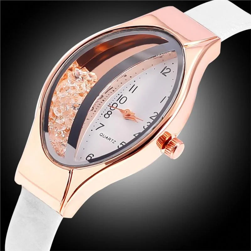 Crystal Oval Dial Leather Watch
