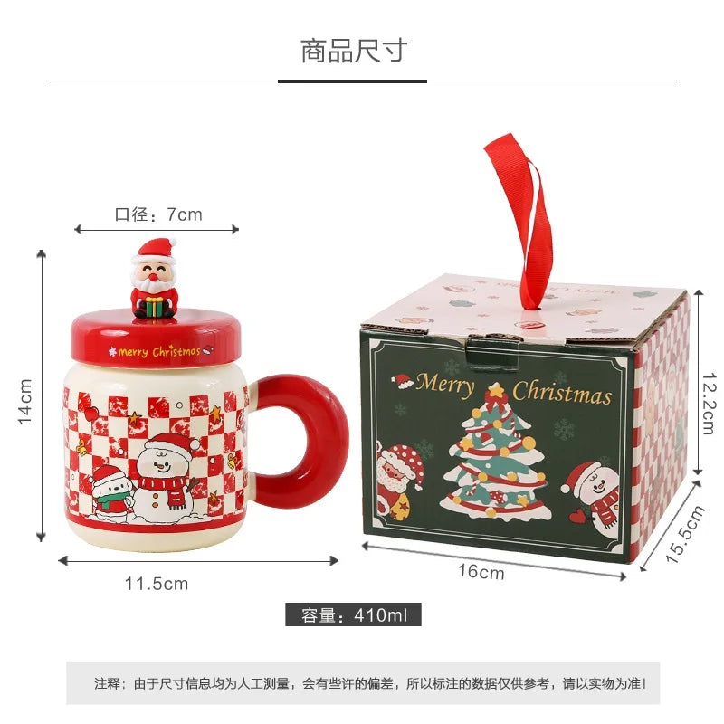 Ceramic Cartoon Mug Lid Spoon New Year Gift