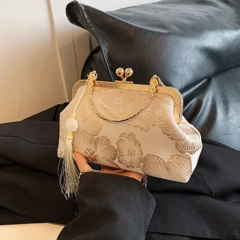 Embroidered Silk Shoulder Bag